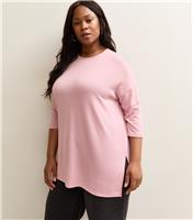 Women's Plus Size Mid Pink Cropped Sleeve Longline Jumper Curves New Look