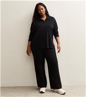 Women's Plus Size Black Soft Touch Wide Leg Trousers Curves New Look