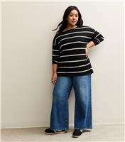 Women's Plus Size Black Striped Long Sleeve Top Curves New Look