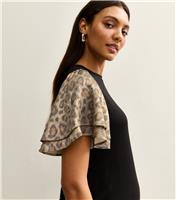 Women's Maternity Black Soft Touch Animal Print Flutter Sleeve Top New Look