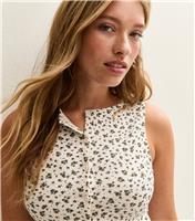 Women's Cream Floral Print Button Through Tank Top New Look
