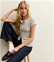 Women's White Ribbed Floral Print Button Through Top New Look