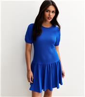 Women's Blue Textured Jersey Mini Smock Dress New Look