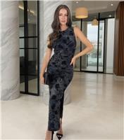 Women's Black Velour Floral Fitted Midi Dress AX Paris New Look