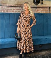 Women's Brown Animal Print Shirt Midi Dress AX Paris New Look