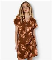 Women's Rust Palm Leaf Print Wrap Mini Dress Apricot New Look