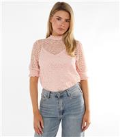 Women's Pink High Neck Lace Blouse Gini London New Look