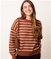 Women's Brown Textured Stripe Jumper Blue Vanilla New Look