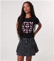 Women's Black Diamante Bow T-Shirt Pink Vanilla New Look