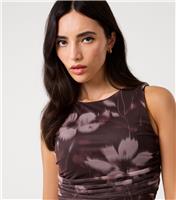 Women's Brown Floral Print Ruched Mesh Crop Top Pink Vanilla New Look