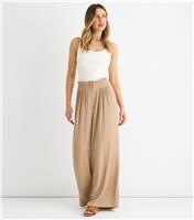 Women's Camel Gathered Paperbag Wide Leg Trousers Gini London New Look