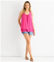 Women's Pink Crochet Panel Double Layer Top Gini London New Look
