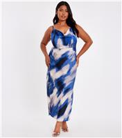 Women's Curve Blue Marble Cowl Neck Midaxi Dress Quiz New Look