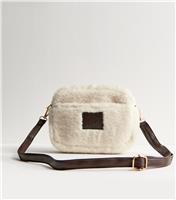 Off White Faux Fur Camera Bag New Look