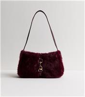 Burgundy Faux Fur Shoulder Bag New Look