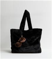 Black Faux Fur Tote New Look