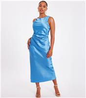 Women's Petite Blue Satin Ring Detail Midi Dress Quiz New Look