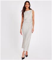 Women's Cream Satin Ruched Polka Dot Midaxi Dress Quiz New Look