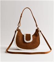 Tan Faux Suede Borg Trimmed Shoulder Bag New Look