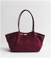 Burgundy Faux Suede Winged Tote Bag Vegan New Look