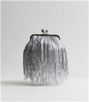 Silver Fringe Sequin Clutch Bag New Look