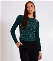 Women's Green Embellished Long Sleeve Top Quiz New Look