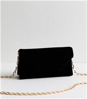 Black Velvet Chain Strap Clutch New Look