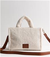 Cream Borg Embossed Logo Tote Bag New Look