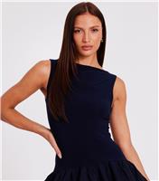 Women's Navy Sleeveless Ruffle Skirt Mini Dress Quiz New Look