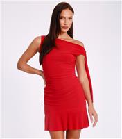 Women's Red Off The Shoulder Ruched Mini Dress Quiz New Look