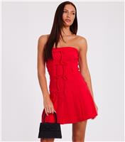 Women's Red Bow Detail Pleated Skirt Mini Dress Quiz New Look