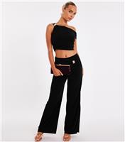 Women's Black Wide Leg Jersey Trousers Quiz New Look