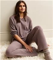 Women's Mink Brushed Ribbed Wide Leg Trousers New Look