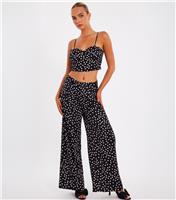 Women's Black Polka Dot Wide Leg Trouser Quiz New Look