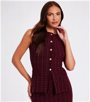 Women's Dark Burgundy Metallic Knit Waistcoat Quiz New Look