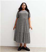 Women's Plus Size Black Gingham Tiered Midi Dress Curves New Look