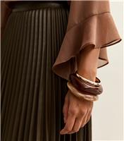 Pack of 3 Brown Resin and Gold Tone Metal Bangles New Look