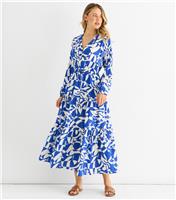 Women's Blue Abstract Print Wrap Midaxi Dress Gini London New Look