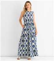 Women's Blue Geometric Print Sleeveless Maxi Dress Gini London New Look