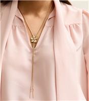 Gold Tone Textured Flower Long Toggle Necklace New Look