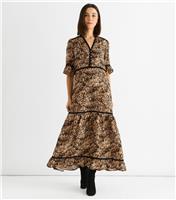Women's Mid Brown Animal Print Tiered Midi Dress Gini London New Look