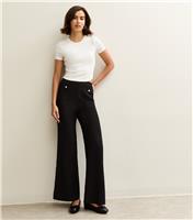 Women's Black Textured Jersey Wide Leg Trousers New Look