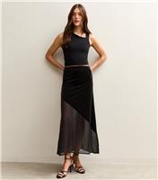 Women's Black Chiffon and Velvet Midi Skirt New Look