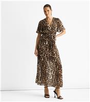 Women's Brown Animal Print Wrap Midi Dress Gini London New Look