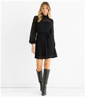 Women's Black Lace High Neck Mini Dress Gini London New Look