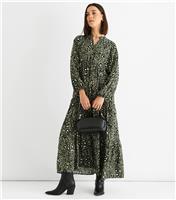 Women's Light Khaki Animal Print Tiered Midi Dress Gini London New Look