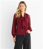 Women's Light Burgundy Animal Lace Neck Tie Blouse Gini London New Look
