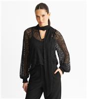 Women's Black Animal Pattern Neck Tie Blouse Gini London New Look