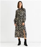 Women's Black Animal Print Slit Hem Satin Midi Dress Gini London New Look