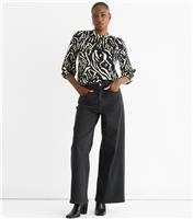 Women's Black Satin Animal Print Blouse Gini London New Look